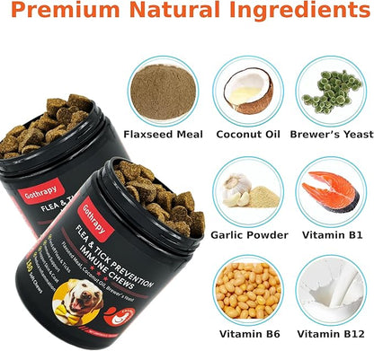 Flea and Tick Prevention for Dogs - 180 Vet-Approved Natural Soft Chewables Treatment | US-Formulas Oral Supplement for Puppy, Adult & Senior | All Breeds Sizes - Chicken Flavor