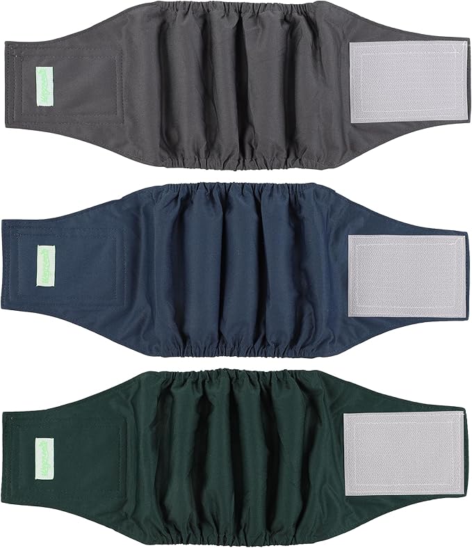 wegreeco Washable Male Dog Belly Band (Stylish Pattern)- Pack of 3 - Washable Male Dog Belly Wrap, Dog Diapers Male (Blue, Green, Charcoal, Large)