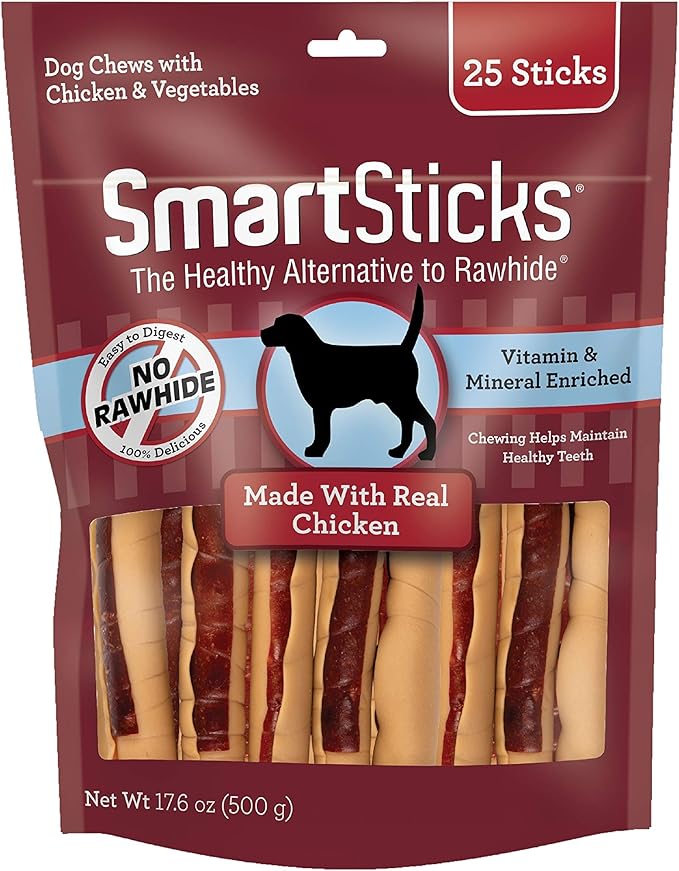 SmartBones SmartSticks, Treat Your Dog to a Rawhide-Free Chew Made With Real Meat and Vegetables, 25 Count (Pack of 1)