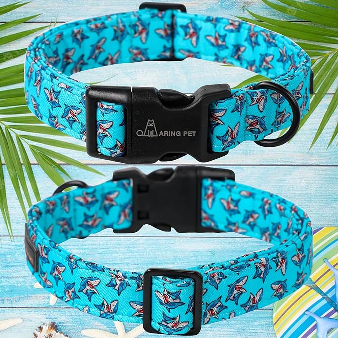 ARING PET Summer Dog Collar, Cute Blue Shark Pet Collars with Quick Release Buckle for Puppy Small Medium Large Boy Girl Dogs-S