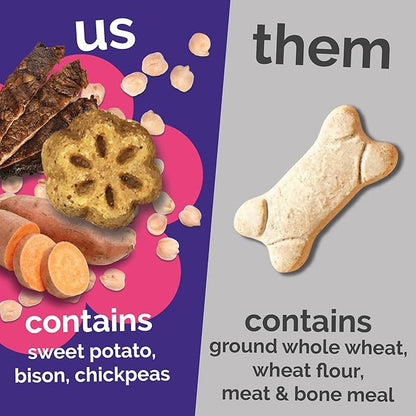 Fruitables Skinny Mini Dog Treats, Healthy Sweet Potato Treat for Dogs, Low Calorie & Delicious, Puppy Training, No Wheat, Corn or Soy, Made in the USA, Grilled Bison Flavor, 12oz