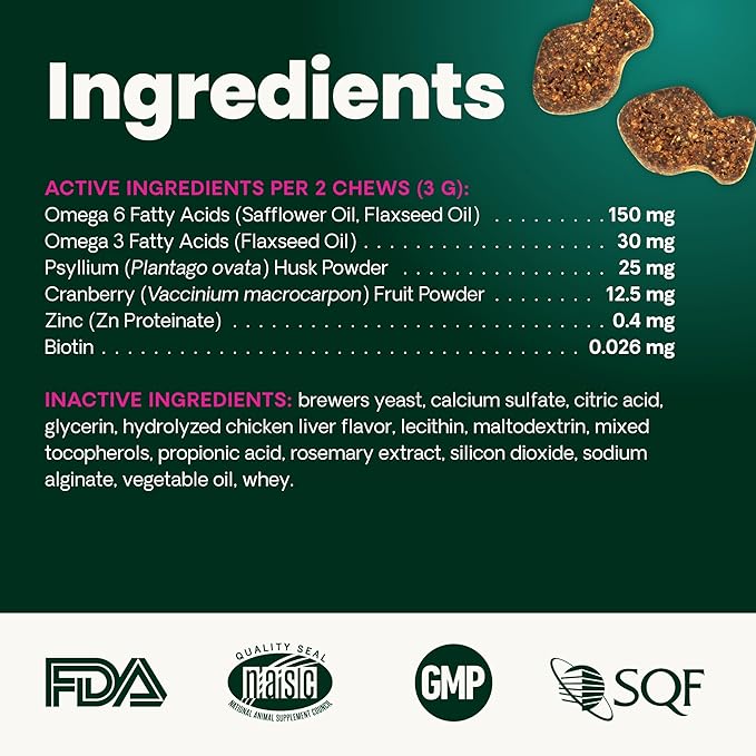 VetriScience Hairball Control Chews for Cats, Omega-3 and Fiber Supplement, Support Digestion and Skin and Coat, Tasty Small Bites, Chicken, 60 Count