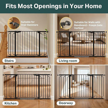 Cumbor Extra Wide Baby & Pet Gate Set, 29.7-48" & 36.6-59" Gates with Dual-Lock, Auto-Close, One-Hand Operation for Stairs, Hallways & Doorways