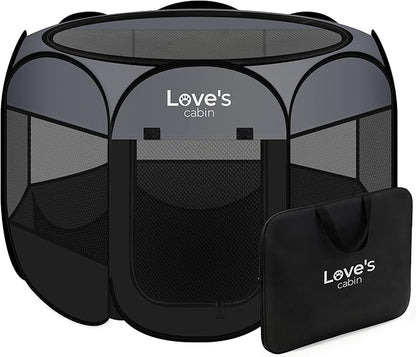 Love's cabin Pet Puppy Dog Playpen, Medium Dog Tent Crates Cage Indoor/Outdoor, Portable Playpen for Cat, Foldable Pop Up Dog Kennel Playpen with Carring Case, Removable Zipper Top, Dark Grey