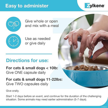 Vetoquinol Zylkene Calming Support Supplement for Small Dogs and Cats, Helps Promote Relaxation and Reduce External Stress Factors, Daily Behavioral Support and Anxiety Relief for Dogs and Cats, 75mg