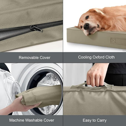 Outdoor Dog Bed for Medium Dogs, Waterproof Dog Crate Mat Orthopedic Egg Crate Foam Pet Bed with Washable Removable Oxford Cover, Khaki