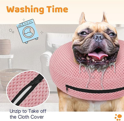 Supet Inflatable Dog Cone Collar for Dogs to Stop Licking, Dog Donut Collar After Surgery, Soft Pet Cone for Small Medium Large Dogs Pink 02 L