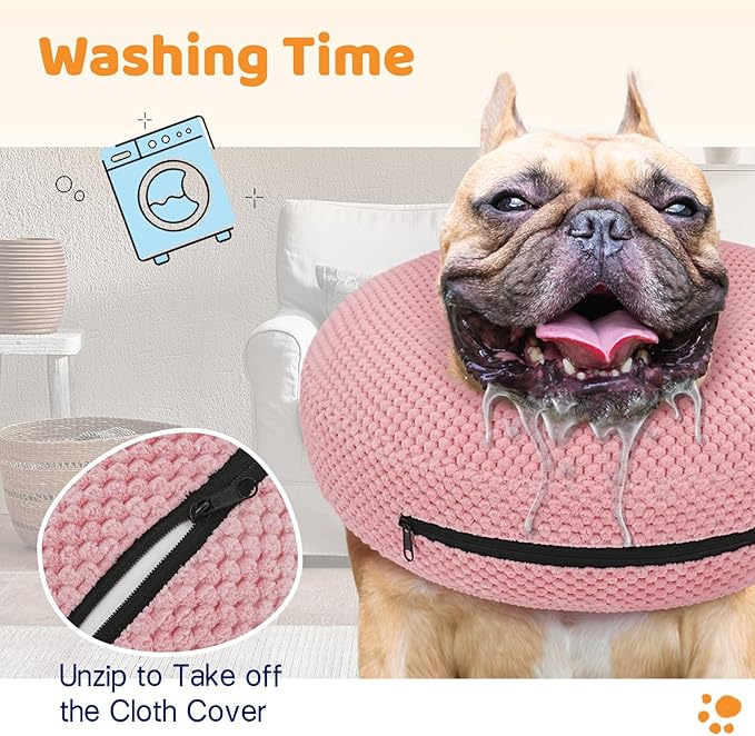 Supet Inflatable Dog Cone Collar for Dogs to Stop Licking, Dog Donut Collar After Surgery, Soft Pet Cone for Small Medium Large Dogs Pink 02 XS