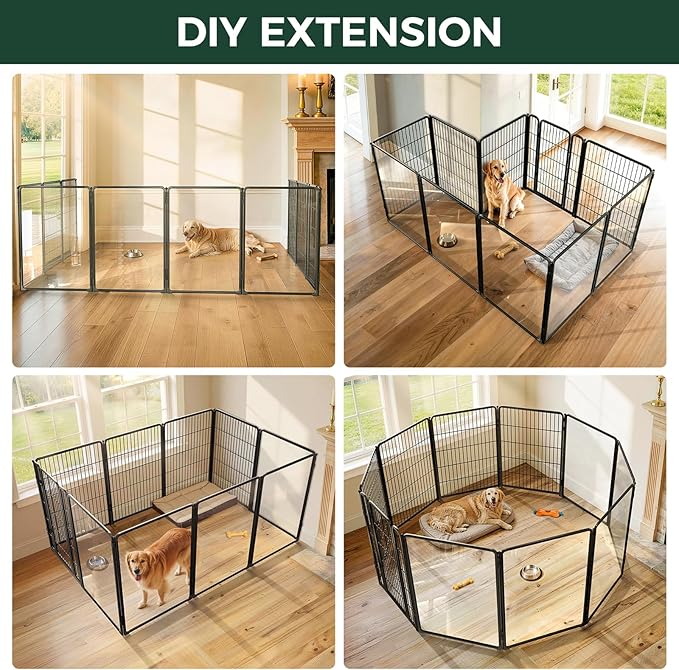 FXW AuraSpace Pro Acrylic & Wire Mesh Indoor Dog Playpen, 40" Height 10 Panels Metal Dog Pen for Medium and Large Dogs, Black│Patented