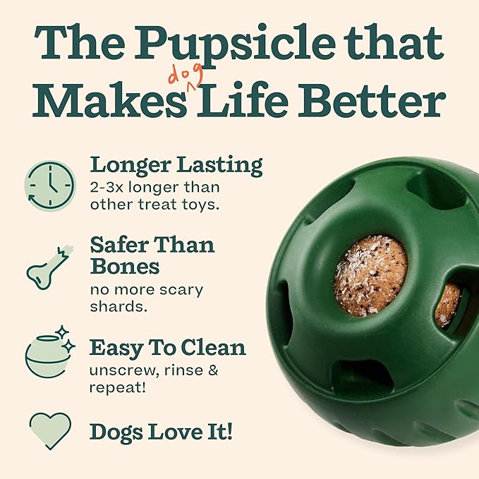 WOOF Starter Pack - Interactive Dog Ball Toy for Boredom - Dog Treat Molds Silicone - Chicken-Flavored Healthy Treats for Dogs - Pupsicle Doggy Enrichment Toy - for Small Pups - 10-25 lbs