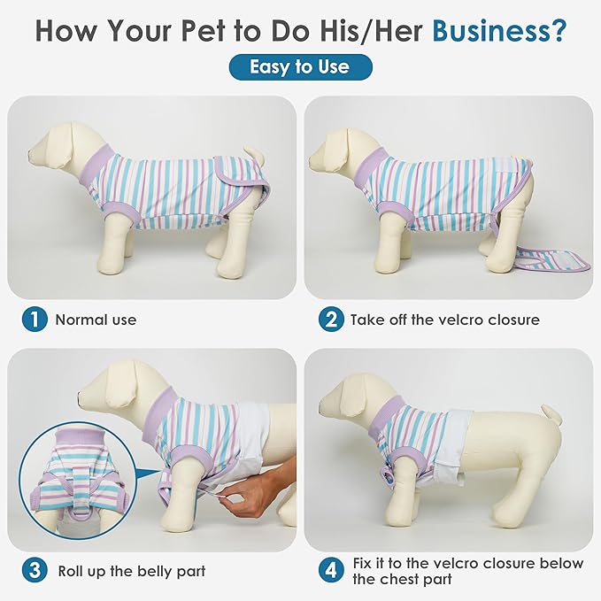 cyeollo Recovery Suit for Dogs Surgery Suit Female Spay Soft Pet Onesie Bodysuit Male Dog Neuter, Small Medium Large Dogs Surgical Recovery Shirt, Striped, XL