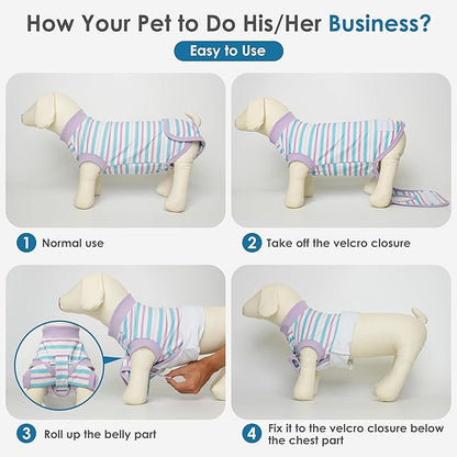 cyeollo Recovery Suit for Dogs Surgery Suit Female Spay Soft Pet Onesie Bodysuit Male Dog Neuter, Small Dogs Surgical Recovery Shirt, Striped, S