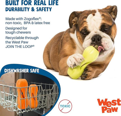 West Paw Qwizl Durable Zogoflex Dog Puzzle Toy for Mental Stimulation, and Enrichment - Treat Dispensing for Bully Sticks and Dental Sticks - Dishwasher Safe - Made in USA - Small - Granny Smith