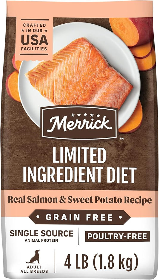 Merrick Limited Ingredient Diet Grain Free Dry Dog Food, Premium And Healthy Kibble, Salmon And Sweet Potato - 4.0 lb. Bag