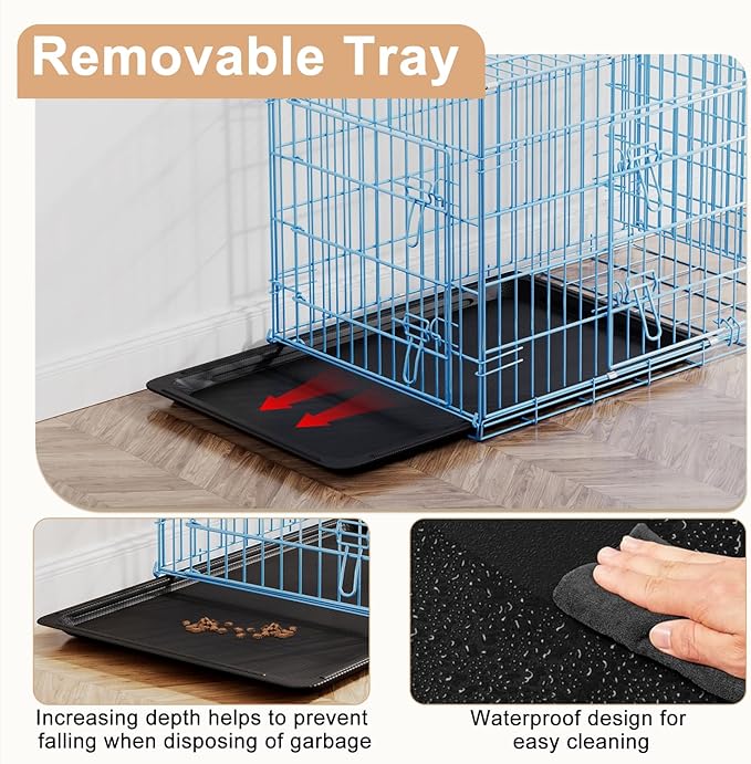 FDW Large Dog Crate 42inch Dog Cage Foldable Metal Kennel with Leakproof Tray Foldable Design Indoor Outdoor Use for Large Dogs,Blue