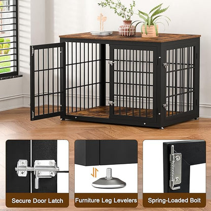 rehomerance 42 Inch Heavy Duty Dog Crate Furniture for Large and Medium Dogs, Decorative Pet House End Table, Wooden Cage Kennel Furniture Indoor, Rustic Brown
