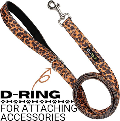 EcoBark Dog Leash - Soft & Reflective Comfort Leash with Padded Handle - Soft, Strong, & Durable for Small, Medium or Large Dogs (Cheetah)