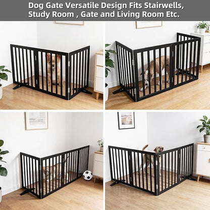 Dog Gate Indoor, Freestanding Dog Fence for The House, Doorways, Hallways,or Stairs,Pet Gate Foldable Wooden,Expandable 24" Height 3 Panels,Black