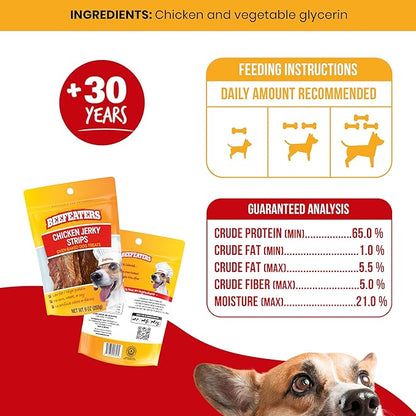 Beefeaters Chicken Jerky Strips for Dogs, 9 oz – Dog Treat. 100% Real Chicken Breast, Grain-Free, No Additives, Perfect for Training & Healthy Growth, Allergy-Friendly (Pack of 2)