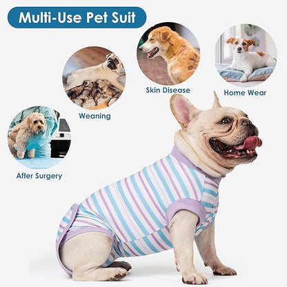 cyeollo Recovery Suit for Dogs Surgery Suit Female Spay Soft Pet Onesie Bodysuit Male Dog Neuter, Small Dogs Surgical Recovery Shirt, Striped, S