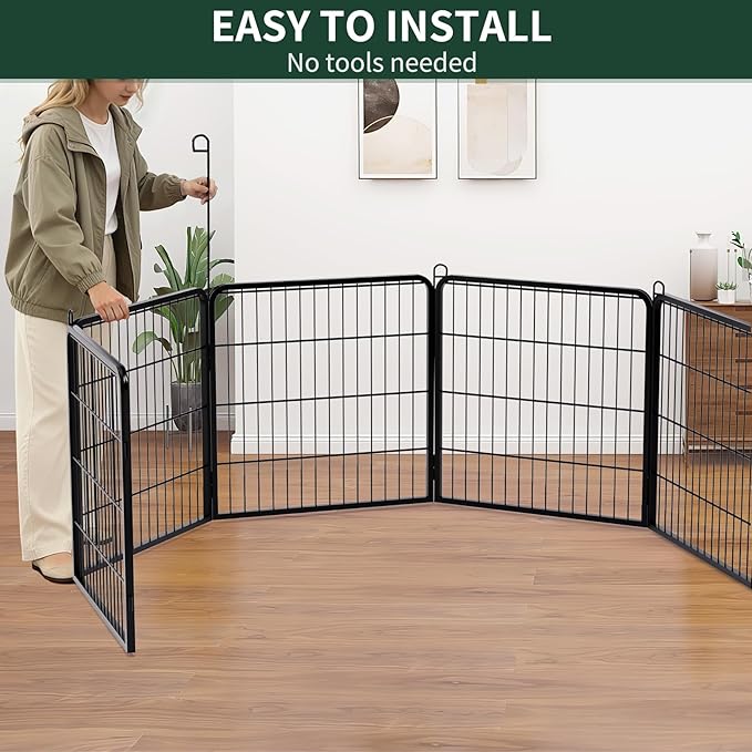 PETIME Dog Playpen,Metal Exercise Puppy Pen Heavy Duty Kennels Yard Fence Indoor/Outdoor 22" W x 24" H 8 Panels Dog Cage with Octagon Top Cover and Bottom Pad