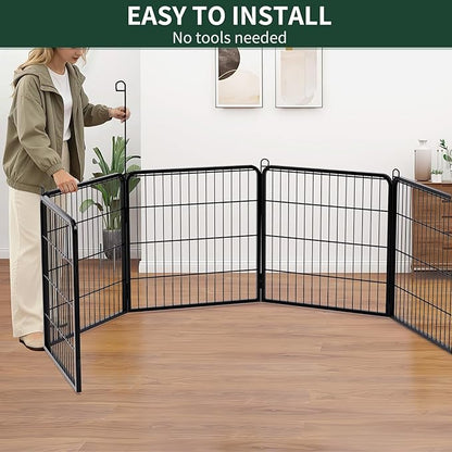 PETIME Dog Playpen,Metal Exercise Puppy Pen Heavy Duty Kennels Yard Fence Indoor/Outdoor 22" W x 24" H 8 Panels Dog Cage with Octagon Top Cover and Bottom Pad