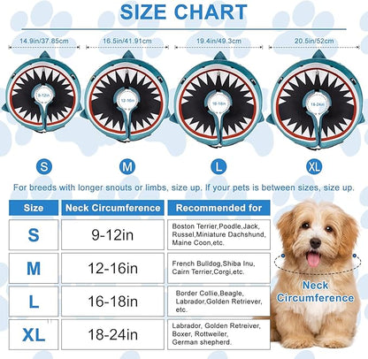 Dog Cone Inflatable Widen Dog Neck Donut Collar, Soft Cone Alternative After Surgery for Large Medium Small Dogs to Stop Licking (Blue Shark, Large)