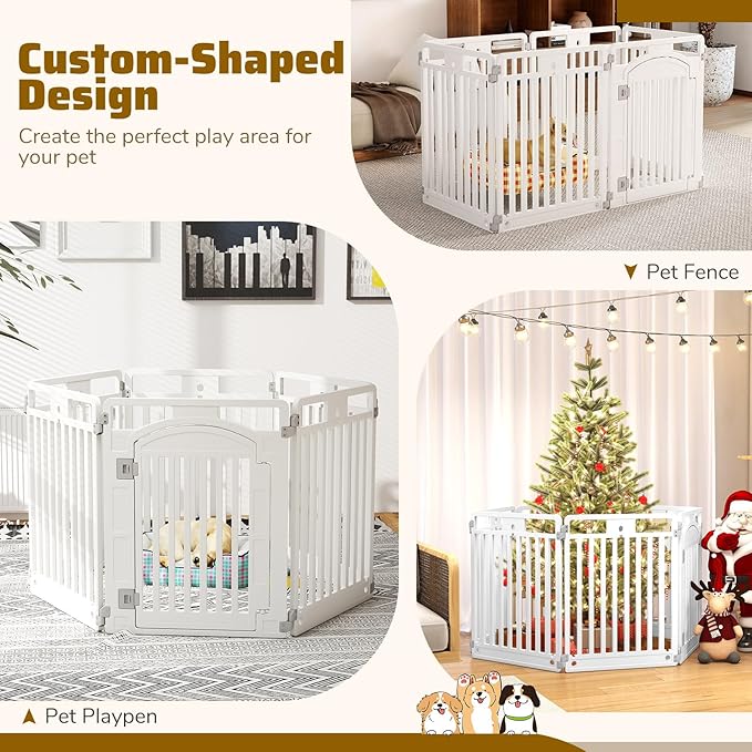 Giantex 6 Panel Dog Playpen, 32'' Tall Plastic Pet Fence with Lockable Door, Indoor Outdoor Portable Dog Exercise Pen for Medium Dogs, Expandable & Configurable into Square or Rectangle