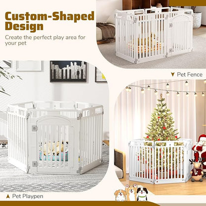Giantex 6 Panel Dog Playpen, 32'' Tall Plastic Pet Fence with Lockable Door, Indoor Outdoor Portable Dog Exercise Pen for Medium Dogs, Expandable & Configurable into Square or Rectangle