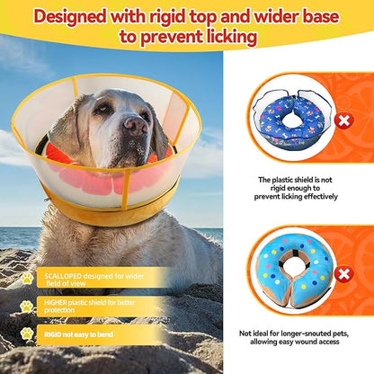 Upgraded Inflatable Dog Cone Collar with Transparent Anti-Licking Shield, Adjustable Elizabethan Collar for Medium Large Dogs, 2-in-1 Design with Detachable Shield and Soft Padding (XL, Grapefruit)