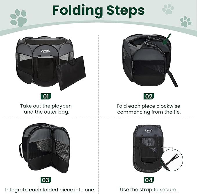 Love's cabin Pet Puppy Dog Playpen, Large Dog Tent Crates Cage Indoor/Outdoor, Portable Playpen for Cat, Foldable Pop Up Dog Kennel Playpen with Carring Case, Removable Zipper Top, Dark Grey