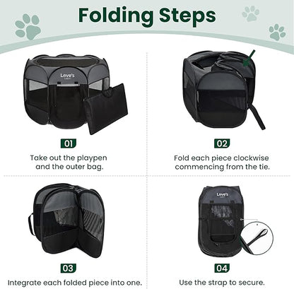 Love's cabin Pet Puppy Dog Playpen, Small Dog Tent Crates Cage Indoor/Outdoor, Portable Playpen for Cat, Foldable Pop Up Dog Kennel Playpen with Carring Case, Removable Zipper Top, Dark Grey