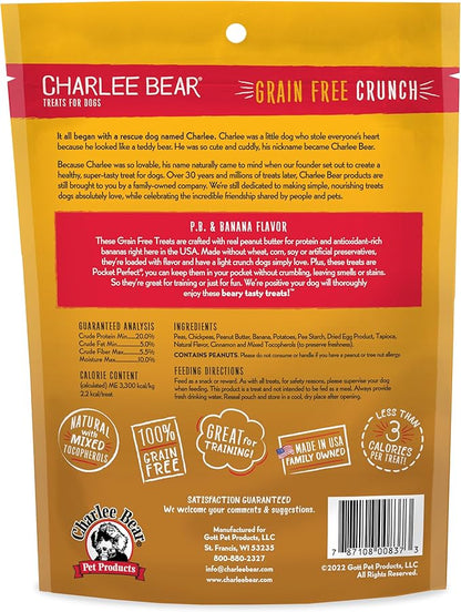 Charlee Bear Crunch Grain Free Dog Treats, Peanut Butter and Banana, 8 Ounce Resealable Bag, Low Calorie Training Treats for Dogs, Limited Ingredient, Healthy, Crunchy Dog Snacks, Made in USA