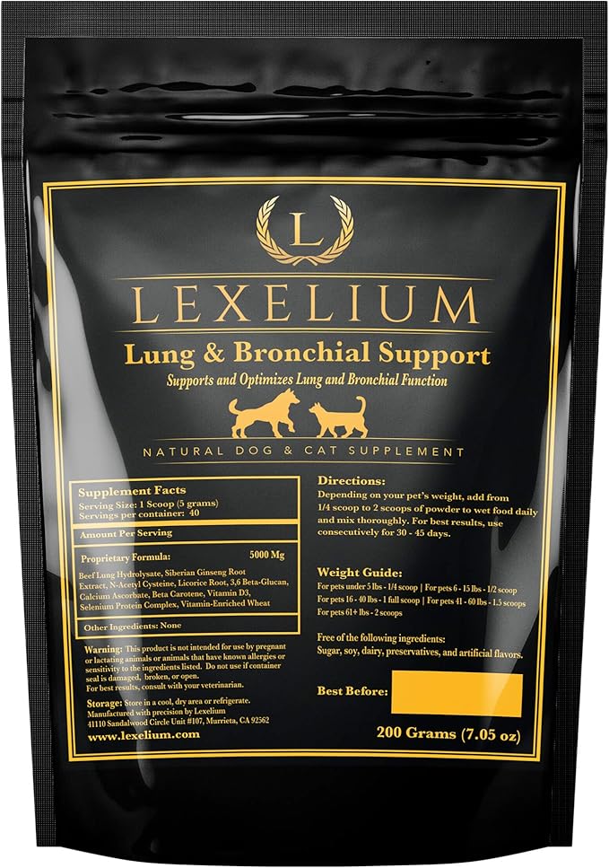 Lung & Bronchial Supplement for Dogs and Cats - Provides Breathing Support & Keeps Lung Healthy – Optimizes Lung Function & Breathing - Easy to Mix Powder - 200G