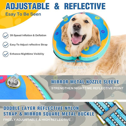 Inflatable Reflective Dog Cone Collar Alternative After Surgery,Dog Neck Donut,Recovery Soft Protective E Collar,Adjustable,for Small Medium and Large Dog Cats (Blue, XL)
