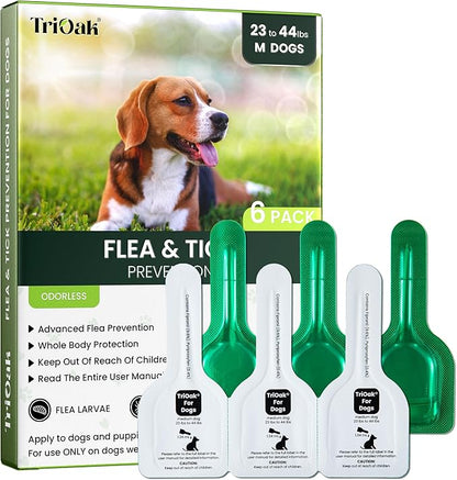 Flea and Tick Prevention for Medium Dogs, 6 Doses Treatment Helps Control Fleas, Ticks and Chewing Lice for Dogs 23-44 lbs, Waterproof, Fast Acting