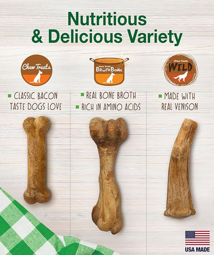 Nylabone Healthy Edibles Natural Dog Chews, Long Lasting Bones for Dogs, Ham, Bacon, & Venison Flavor Dog Treats, Medium (5 Count)
