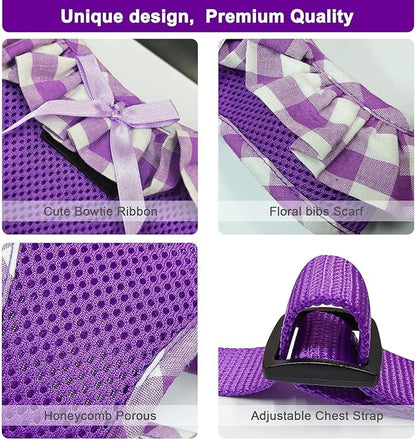 SuperBuddy Upgraded Soft Mesh Dog Harness, Super Breathable Lightweight Pet Harnesses for Puppy Dogs Outdoor Walking, Pink and Purple Dog Harness Set Packing-Small