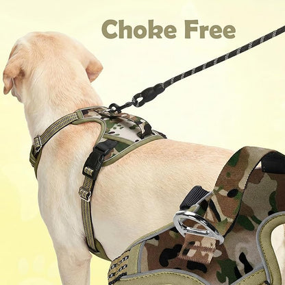 Funfox Dog Harness No Pull, Adjustable Pet Vest Harness, Super Soft Material with Vertical Handle Easy Control, Reflective Night Walking, 2 Leash Clips for Small Sized Dogs, Camo Green, S