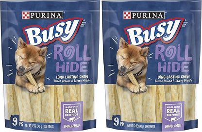 Purina Busy Dog Bones Rollhide | Small/Medium Breed | 9 ct. Pouch | Pack of 2