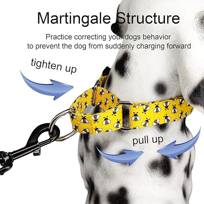 Martingale Dog Collar with Buckle Yellow Bee Dog Collar Adjustable Cute Design Patterns (Bee, Small)