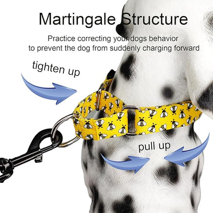 Martingale Dog Collar with Buckle Yellow Bee Dog Collar Adjustable Cute Design Patterns (Bee, Medium)