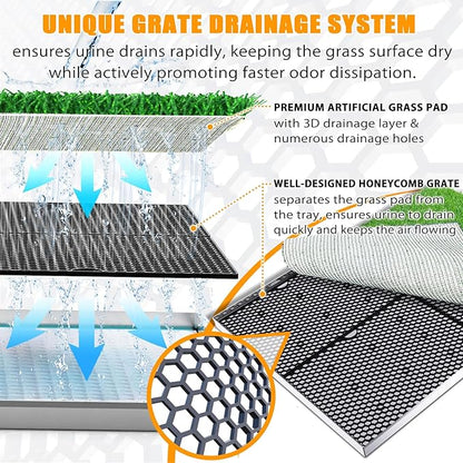 Dog Grass Pad with Stainless Steel Tray - 23.6"x15.8" Dog Potty Indoor Outdoor - Odor-Free 4-Layer Drainage System with Durable & Strong Metal Tray - Artificial Grass Turf for Small Medium