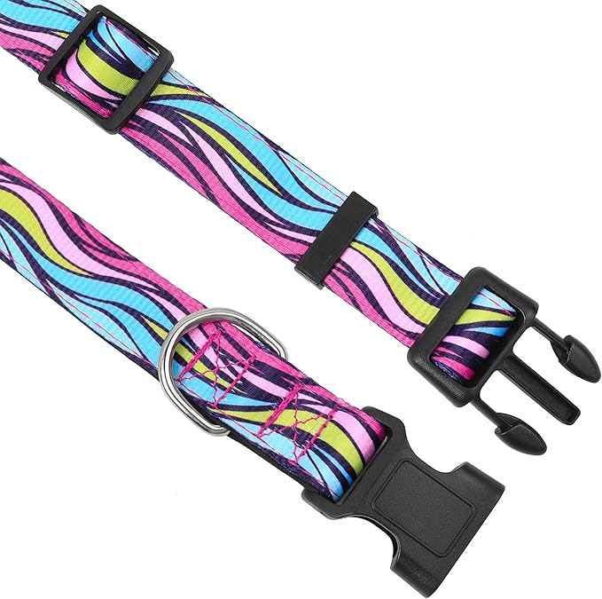 Reflective Dog Collar, Adjustable Soft Neoprene Padded Nylon Pet Collars with Buckle for Puppy and Small Dogs, Cats, Colorful Wave Pattern,S
