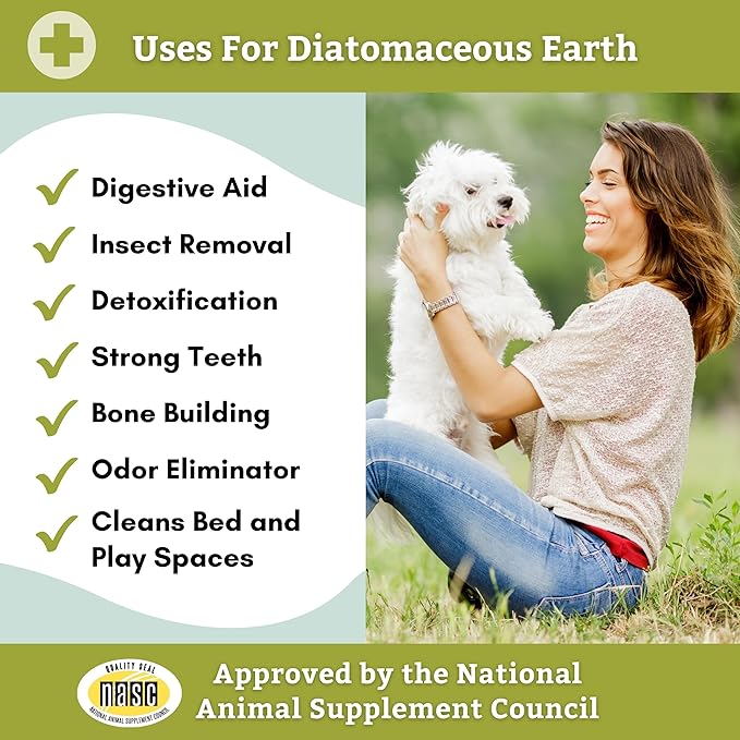 Wholistic Pet Organics Diatomaceous Earth - Food Grade for Dogs & Cats - 13 Oz - Multi Use Powder - Pet Safe Non-Chemical Freshwater Sourced Silica Supports Overall Health - Made in USA - 105 Scoops
