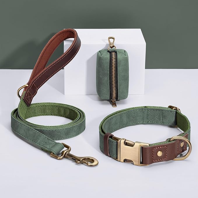 Didog Soft PU Leather Dog Collar for Large Dogs,Classic Adjustable Dog Collars with Quick Release Metal Buckle,Easy Clean and Comfortable with Nylon Lining,Green,XL Neck 20-27", Width 1¼"