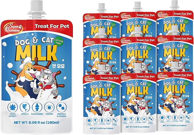 SuperPaw Pet Milk – Lactose-Free Dog & Cat Milk for All Breeds and Ages, Easy to Digest, Liquid Formula for Sensitive Stomachs, Nutrient-Rich – 10 Pack (60.87oz)