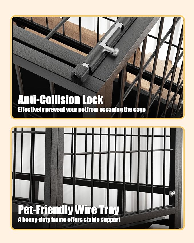 HIWOKK 27 Inch Dog Crate, Escape Proof Dog Cage with Dual Door Lock, Removable Tray for Easy Cleaning, Dog Kennel Indoor Outdoor Use