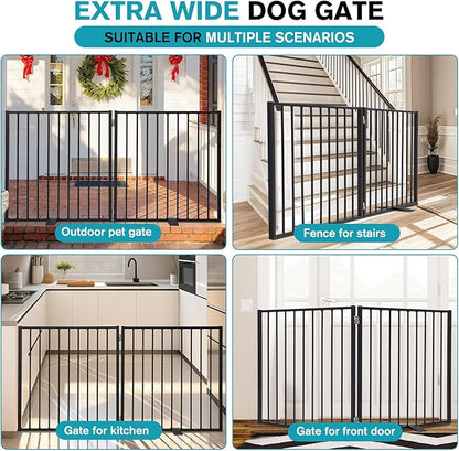 Snagle Paw Extra Wide Dog Gate,Free Standing Dog Fence with Door, Up to 52 Inch Wide Pet Gate with Support Feet for Stairs, Hallways, Doorways, Yard (Black, 2 Panels)