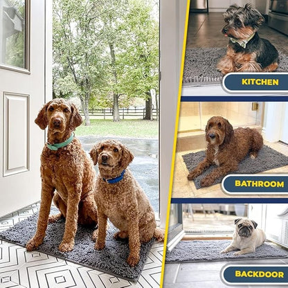 Muddy Mat® | Super Absorbent Door Mat Indoor, Microfiber Quick Dry Chenille Entryway Rug, Non-Slip Front Door Mat, Indoor Mats for Entryway, Machine Washable Pet Rug, Grey 36"x72"